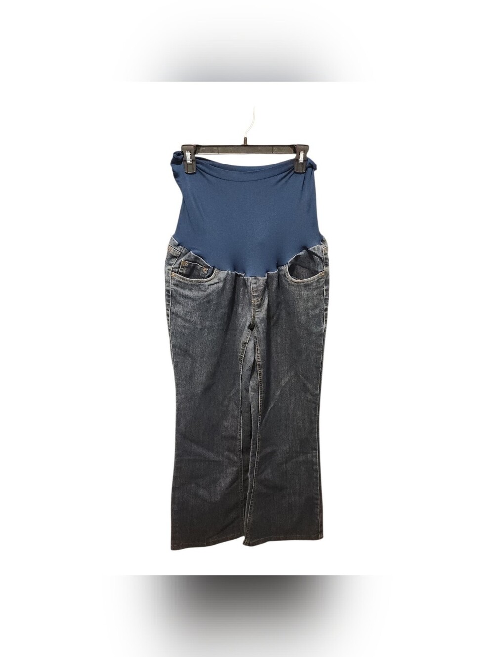 Motherhood Maternity Bootcut Gray Blue Jeans Belly Band Size Large Comfort